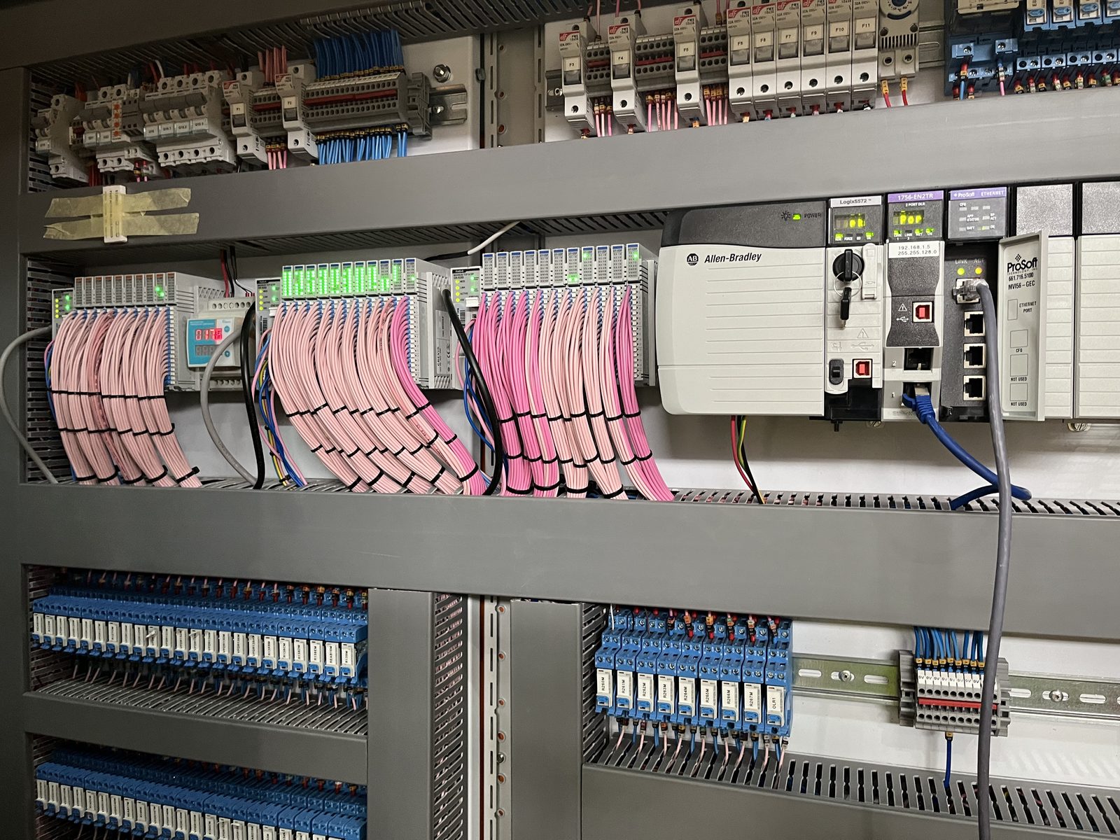 Control panel wiring and terminal rails